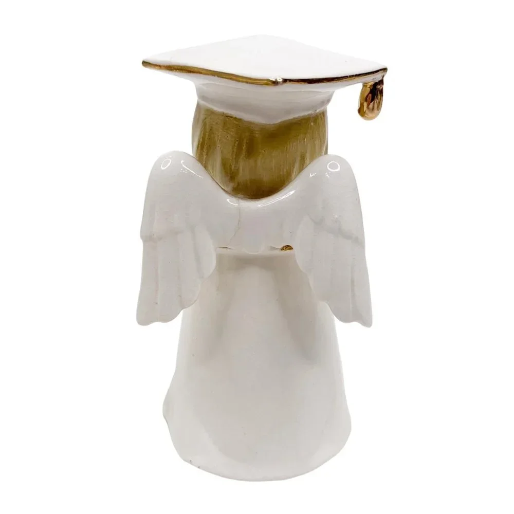 Vtg Graduation Angel Figurine Girl Cap Gown Diploma Graduate Pink White Japan